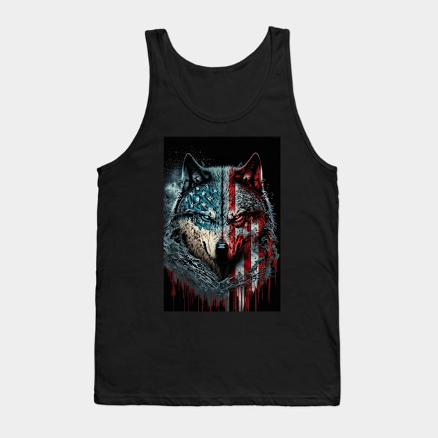 Handsome Wolf portrait with USA Flag Tank Top by KoolArtDistrict